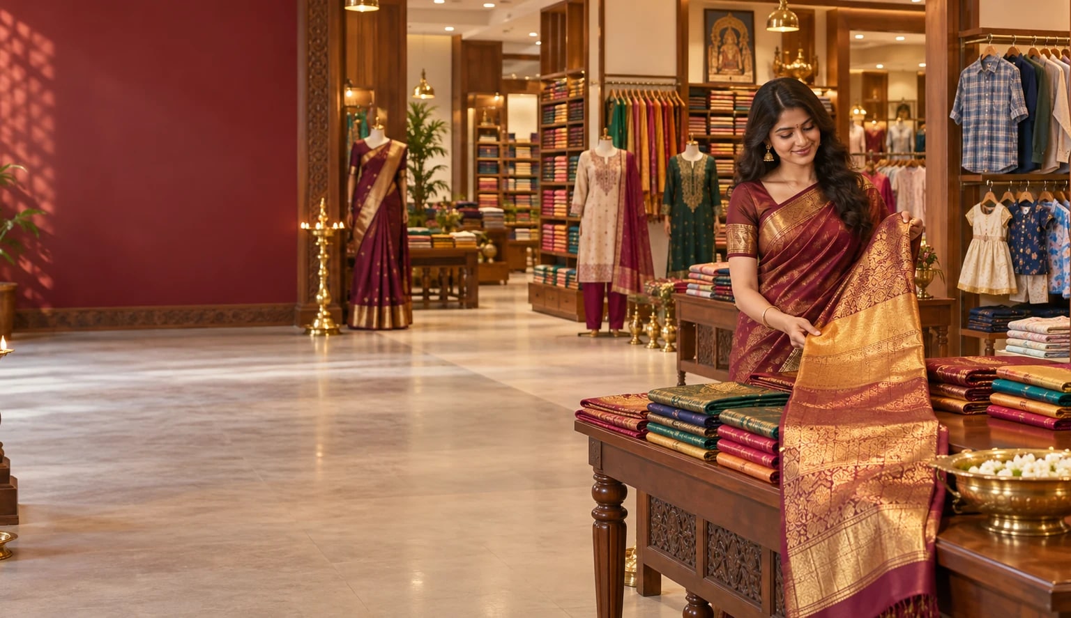 Tamil Nadu wholesale clothing showroom with sarees and family clothing